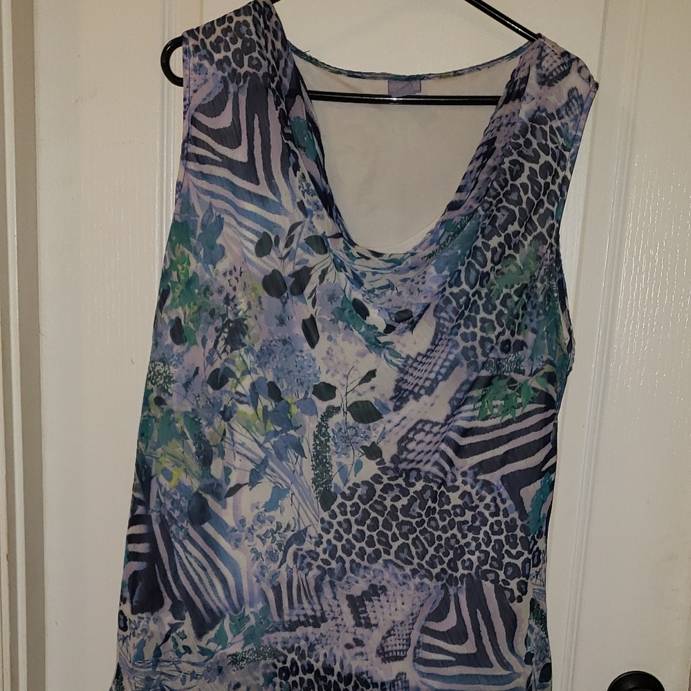 Gently work sheer cowlneck blouse